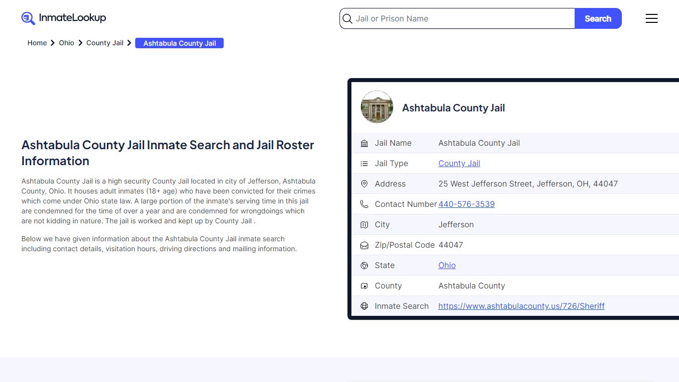 Ashtabula County Jail (OH) Inmate Search Ohio - Inmate Lookup